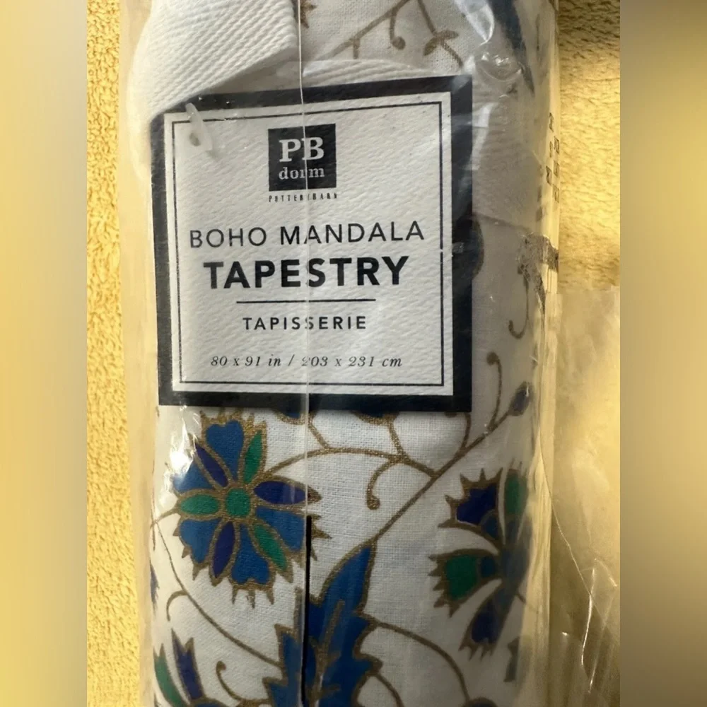 Pottery Barn Teen Tapestry Blue Gold 80 x 91